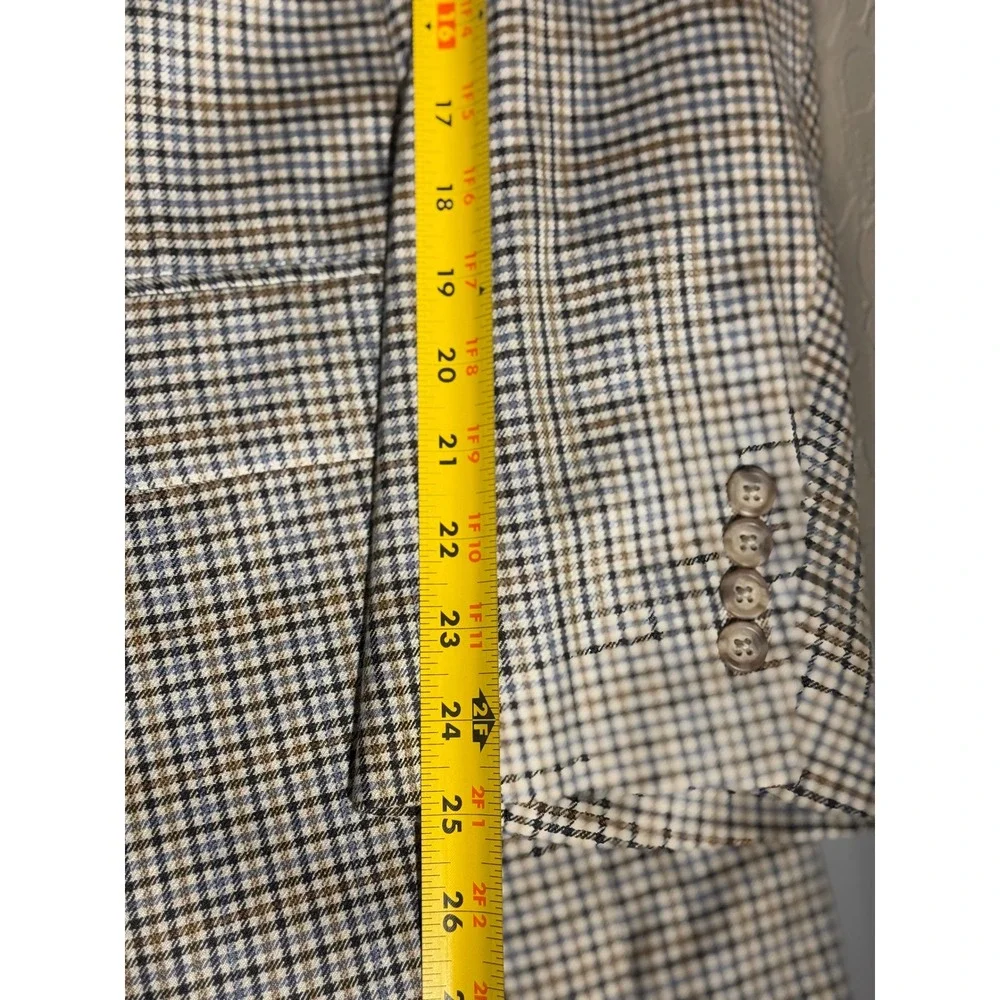 Jos. A. Bank Mens 44L Silk Wool Blend Check Sport Coat Blazer Tan Blue H0573
